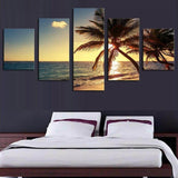 Sunset-Beach-Coconut-Tree-Gather-Canvas-Wall-Art