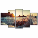 Rock, Wave and Sunset Cheap 5 Piece Canvas Wall Art