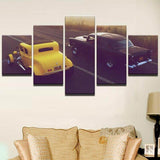 5-Panel-Black-and-Yellow-Car-Wall-Art