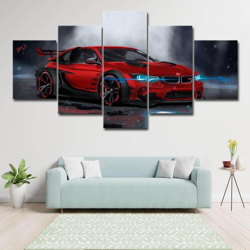 M4 Red Sport Car Big Art Canvas