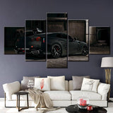 Black-Nissan-Gtr-Car-5-Panel-Canvas-Wall-Art