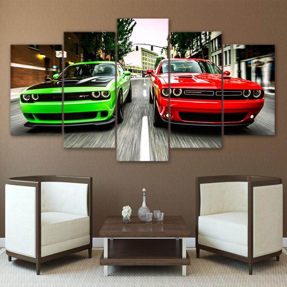 HD-Printed-Green-Red-Cars-Modern-Wall-Art-for-Living-Room
