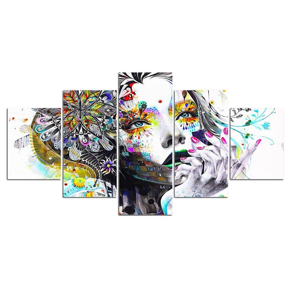 HD-5-Pieces-Abstract-Flower-Girl-Wall-Art-with-50%-Discount