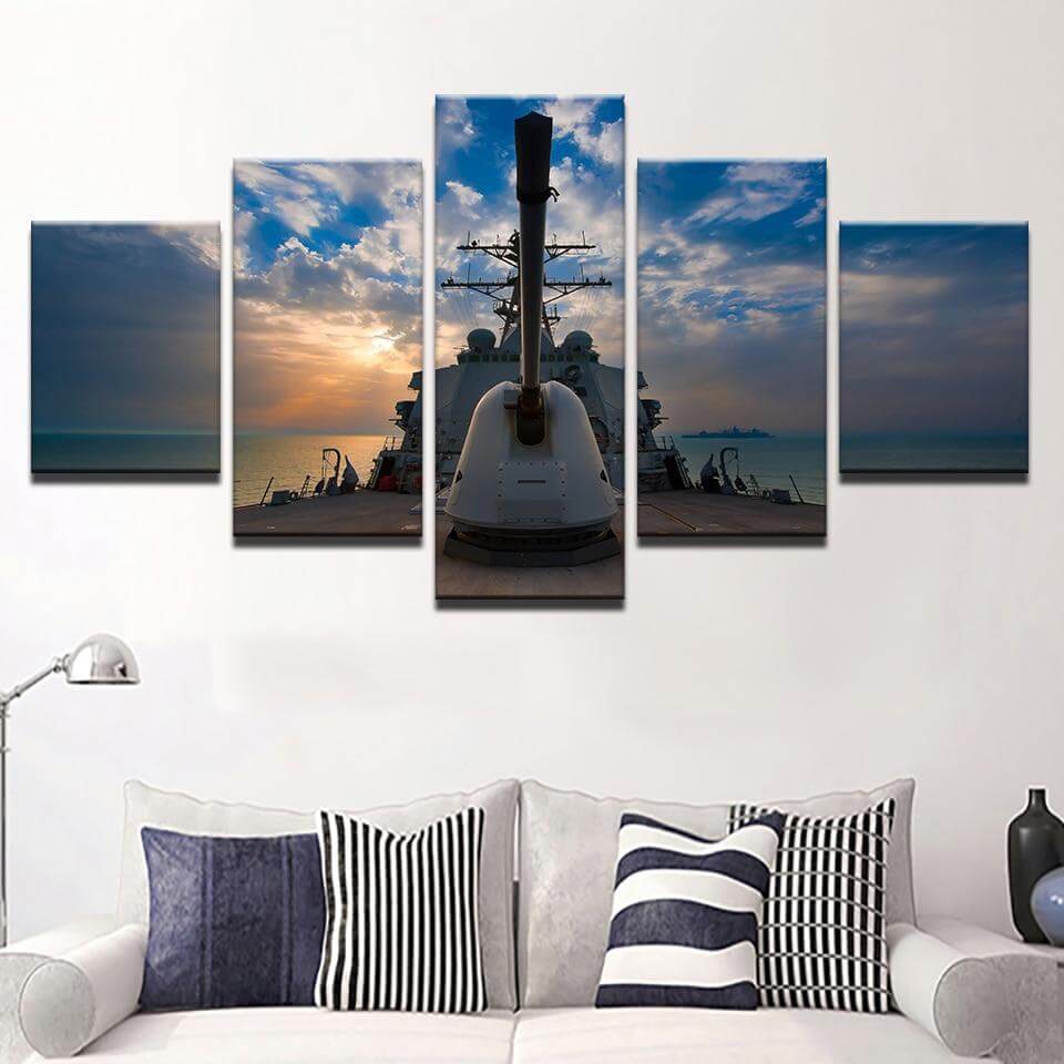 Warship-on-wide-sea-art-panels-for-wall