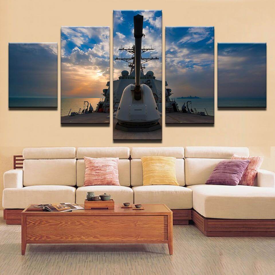 Warship-on-wide-sea-art-panels-for-wall