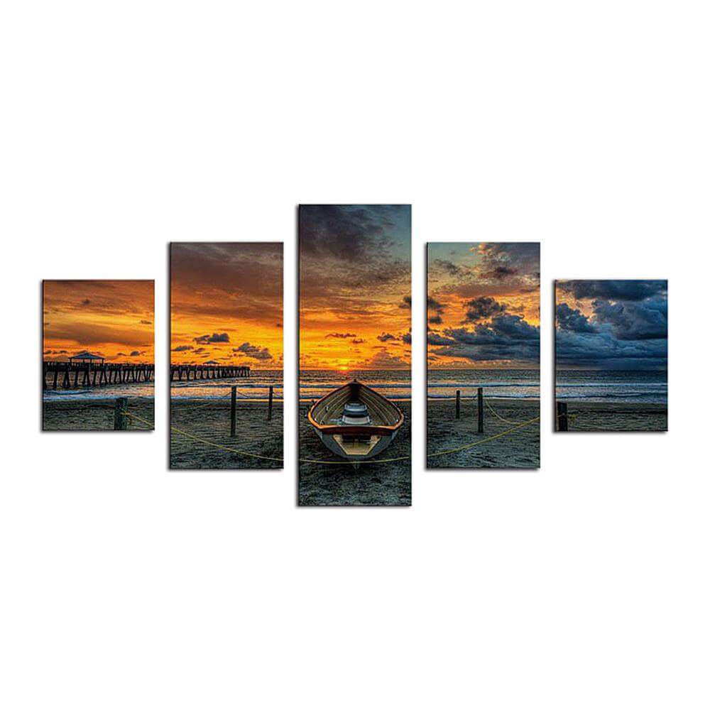 HD Printed Sunset Beach Wall Painting Art