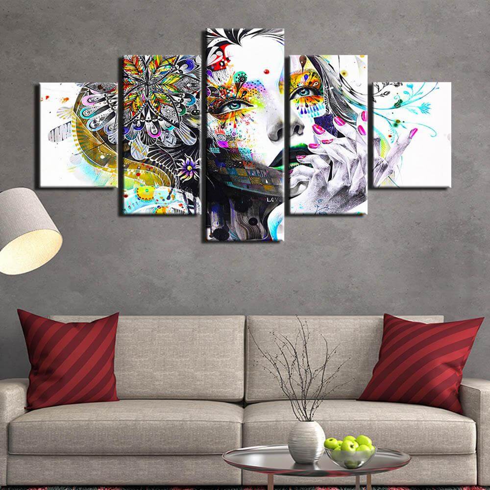 HD-5-Pieces-Abstract-Flower-Girl-Wall-Art-with-50%-Discount