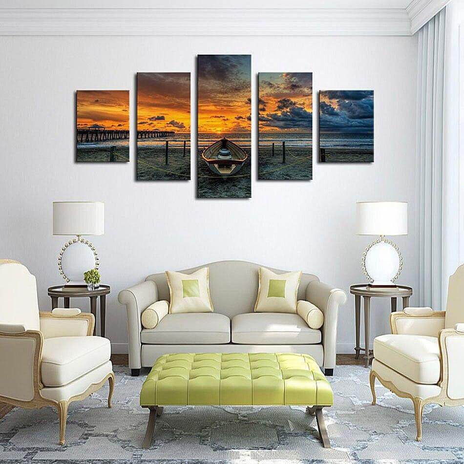 HD Printed Sunset Beach Wall Painting Art