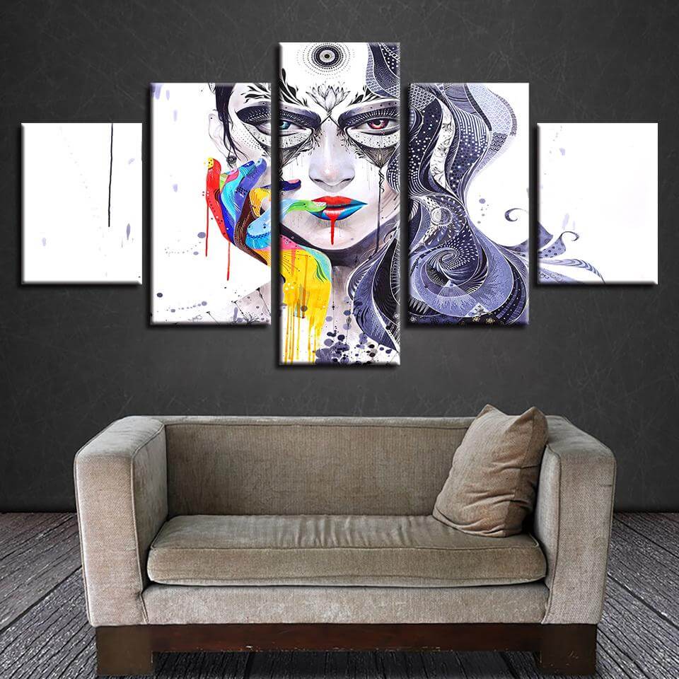 HD-Printed-5-Panel-Abstract-Woman-Canvas-Wall-Art-For-Living-Room