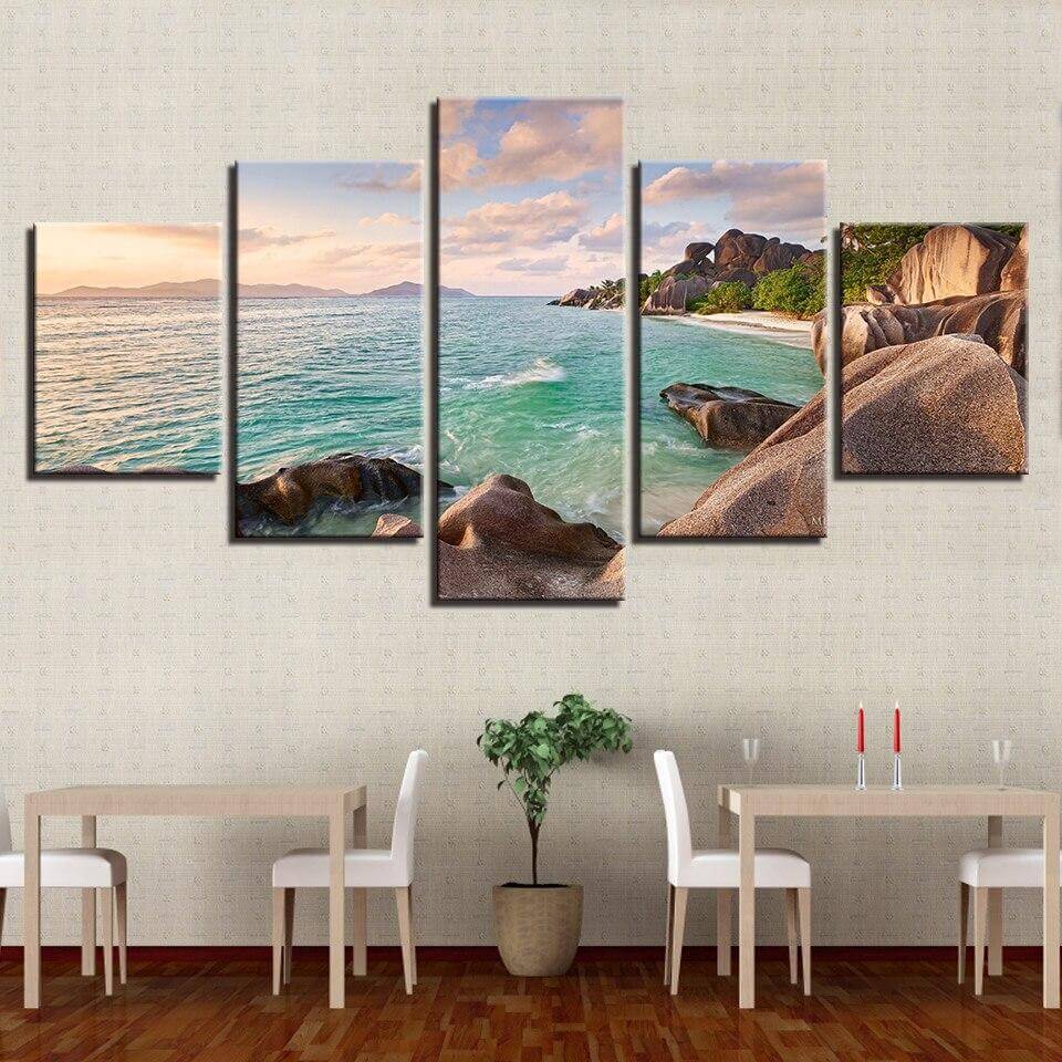 Reef Stone And Blue Sea Water Art Panels for Wall
