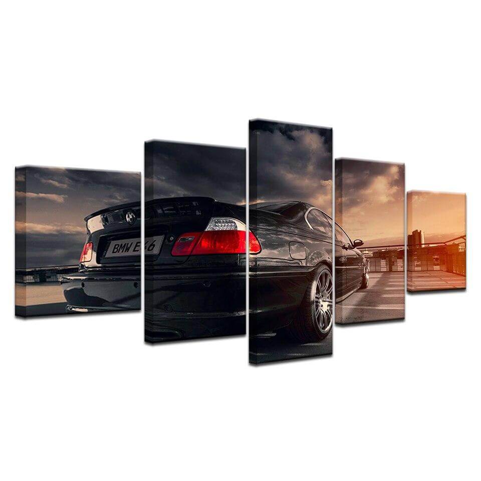 5-Panel-E46-Sports-Car-canvas-art-black-and-white