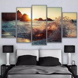 Rock, Wave and Sunset Cheap 5 Piece Canvas Wall Art