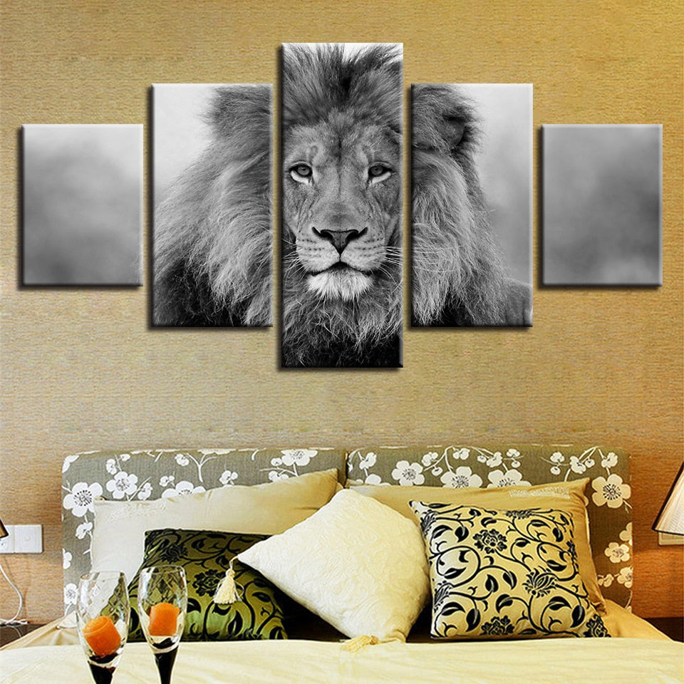 HD-Black-And-White-5-Pieces-Lion-Canvas-Printings