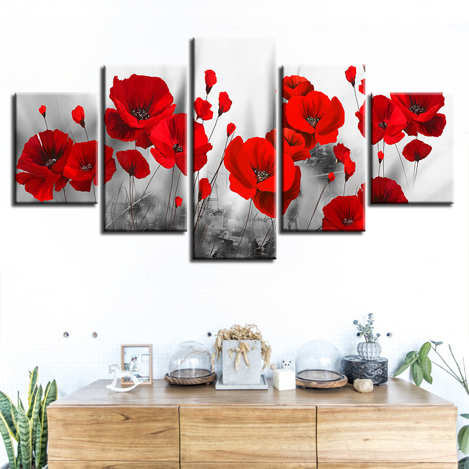 Romantic-Poppies-5-piece-canvas-painting