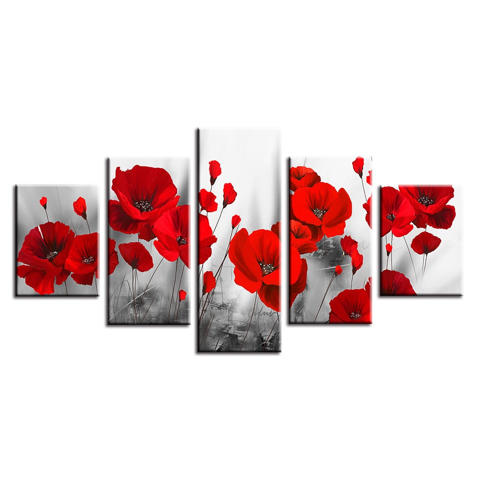 Romantic-Poppies-5-piece-canvas-painting