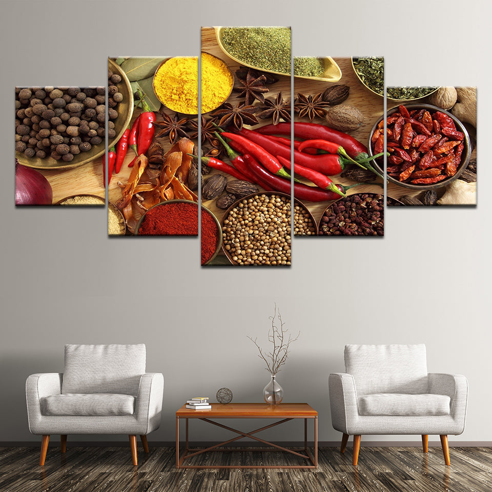 Food-Seasonings-5-Piece-Wall-Canvas-Art