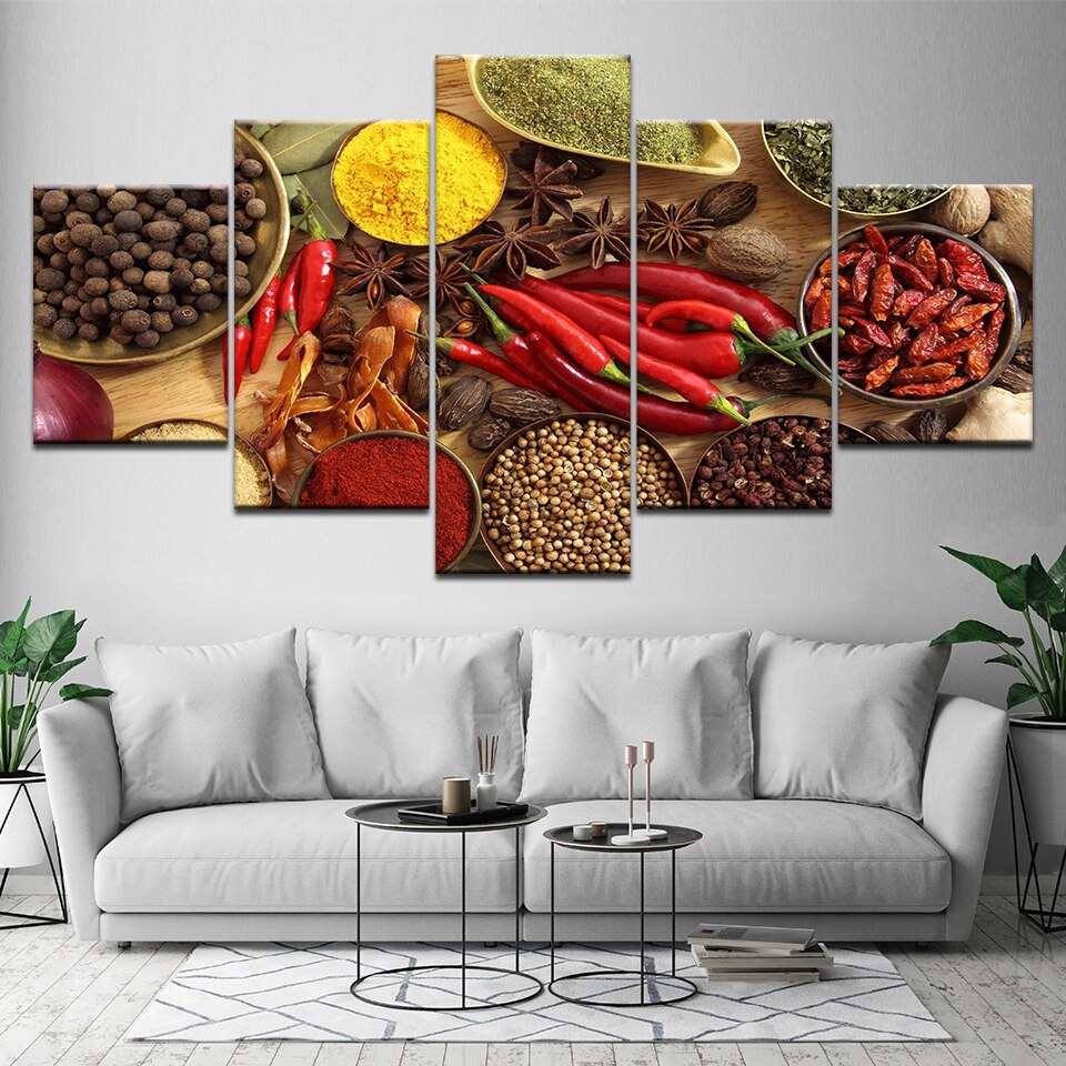 Food-Seasonings-5-Piece-Wall-Canvas-Art