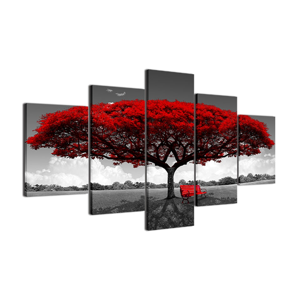 HD-Printed-5-Panel-Red-Tree-Wall-Canvas-Set