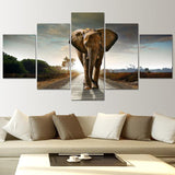 Framed-5-Panel-Elephant-Wall-Art