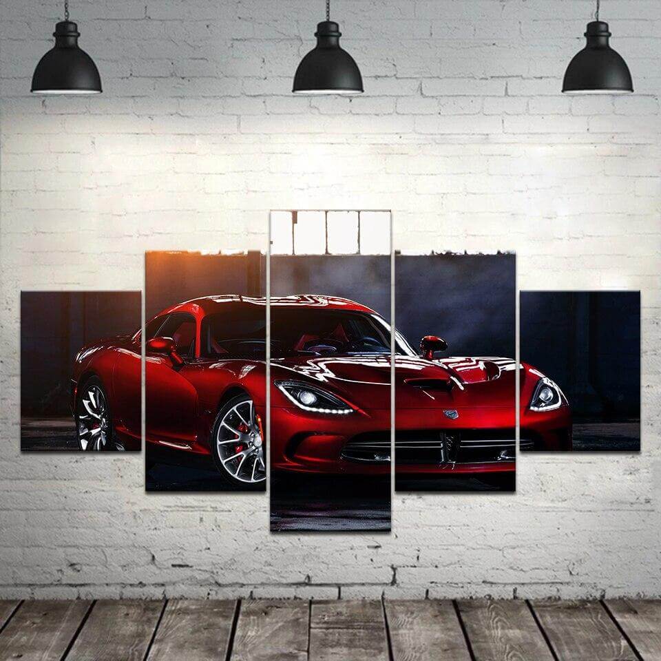 5-pieces-red-Srt-Viper-sports-car-wall-Canvas-for-living-room